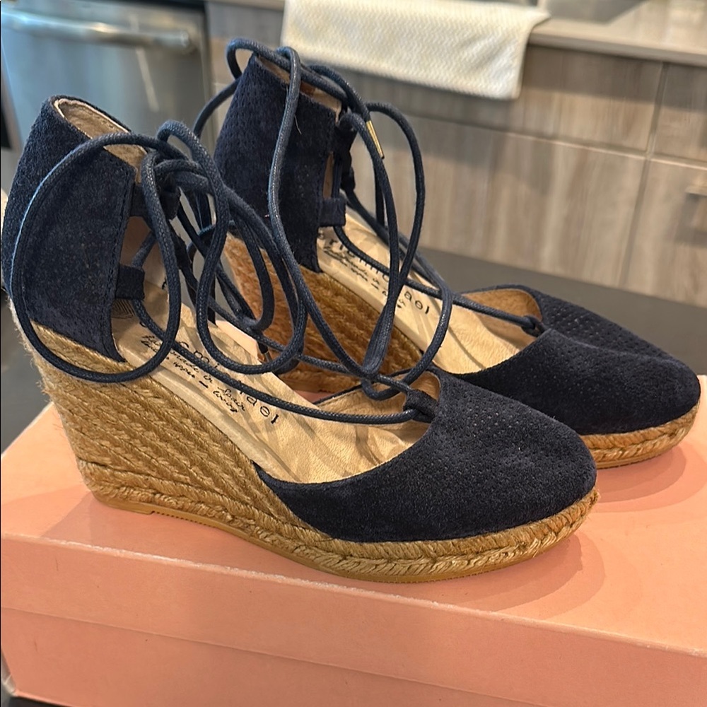 Eric Michael Dark Blue Lace-Up Wedges